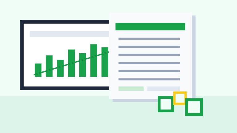 Illustration of brokerage account tax forms, investment charts, and portfolio records